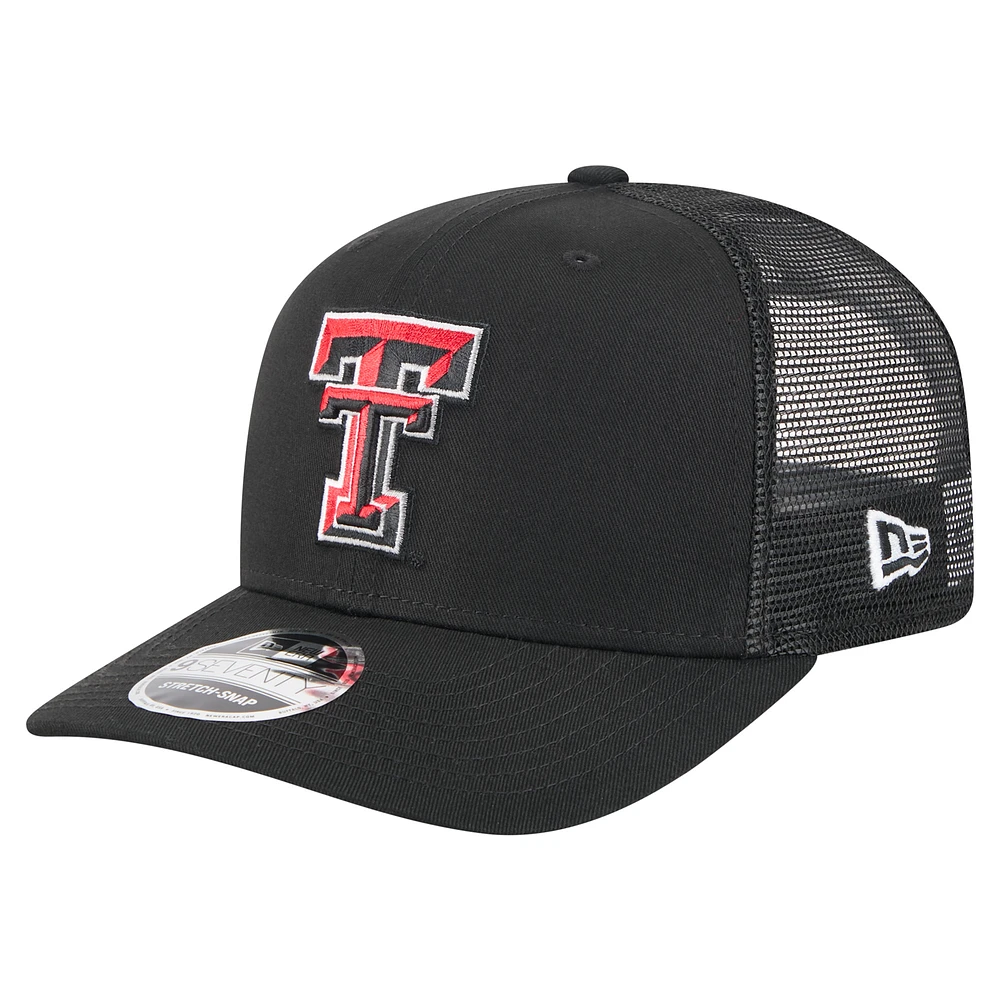 Men's New Era Black Texas Tech Red Raiders Primary 9SEVENTY Trucker Stretch-Snap Hat