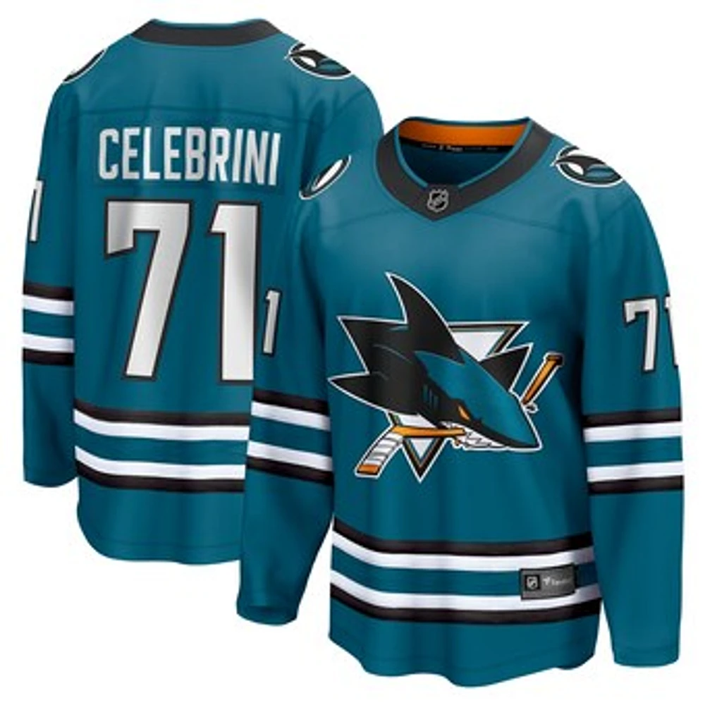 Men's Fanatics Macklin Celebrini Teal San Jose Sharks  Home Breakaway Jersey