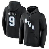 Men's Fanatics Clayton Keller Black NHL Utah Authentic Stack Name & Number Tri-Blend Pullover Hoodie