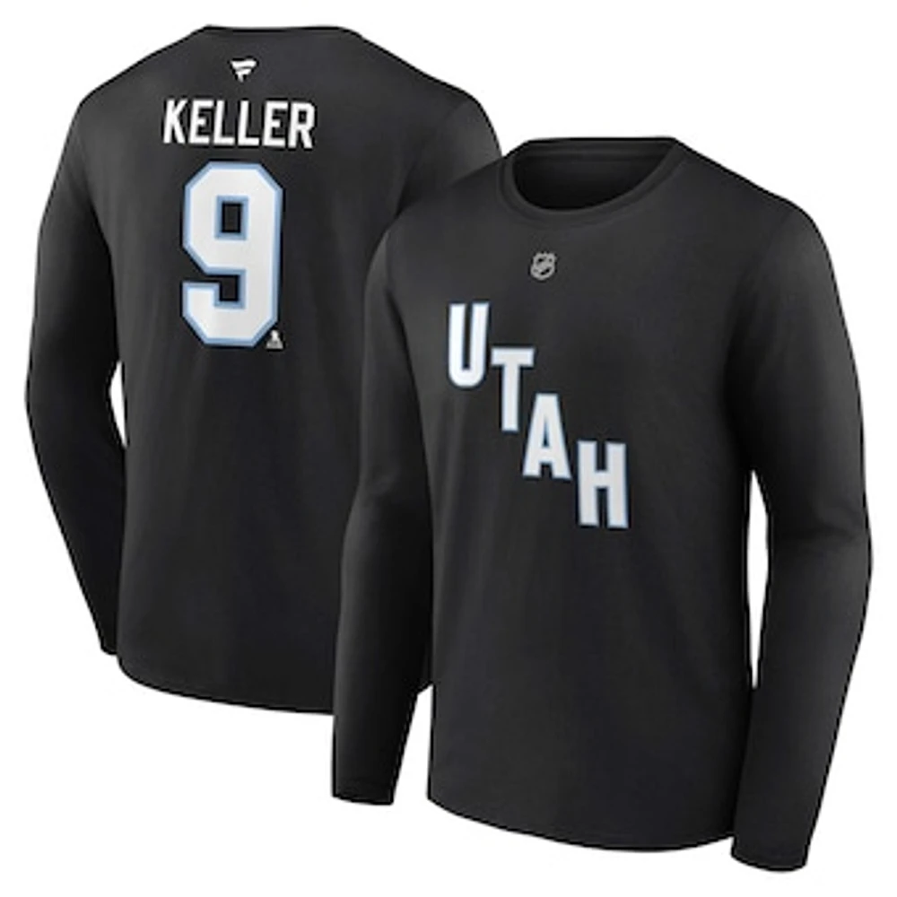 Men's Fanatics Clayton Keller Black Utah Hockey Club Authentic Stack Name & Number Long Sleeve T-Shirt