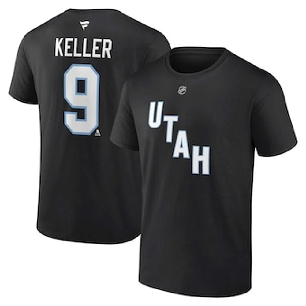 Men's Fanatics Clayton Keller Black Utah Hockey Club Authentic Stack Name & Number T-Shirt