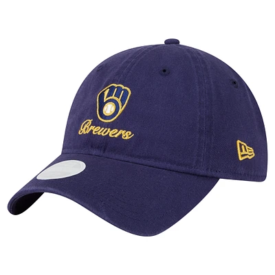 Women's New Era  Navy Milwaukee Brewers Preppy Team 9TWENTY Adjustable Hat