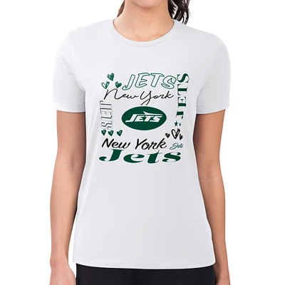 Women's G-III 4Her by Carl Banks White New York Jets Word Collage Fitted T-Shirt