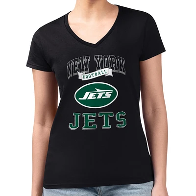 Women's G-III 4Her by Carl Banks Black New York Jets Team Fitted V-Neck T-Shirt