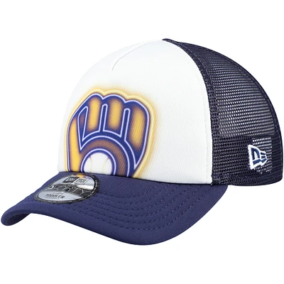 Toddler New Era  White/Navy Milwaukee Brewers Painted A-Frame 9FORTY Trucker Adjustable Hat