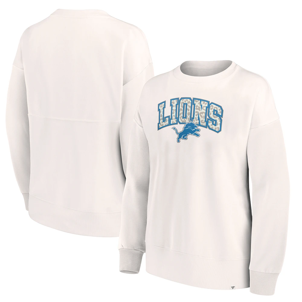 Women's Fanatics Cream Detroit Lions Leopard Team Pullover Sweatshirt