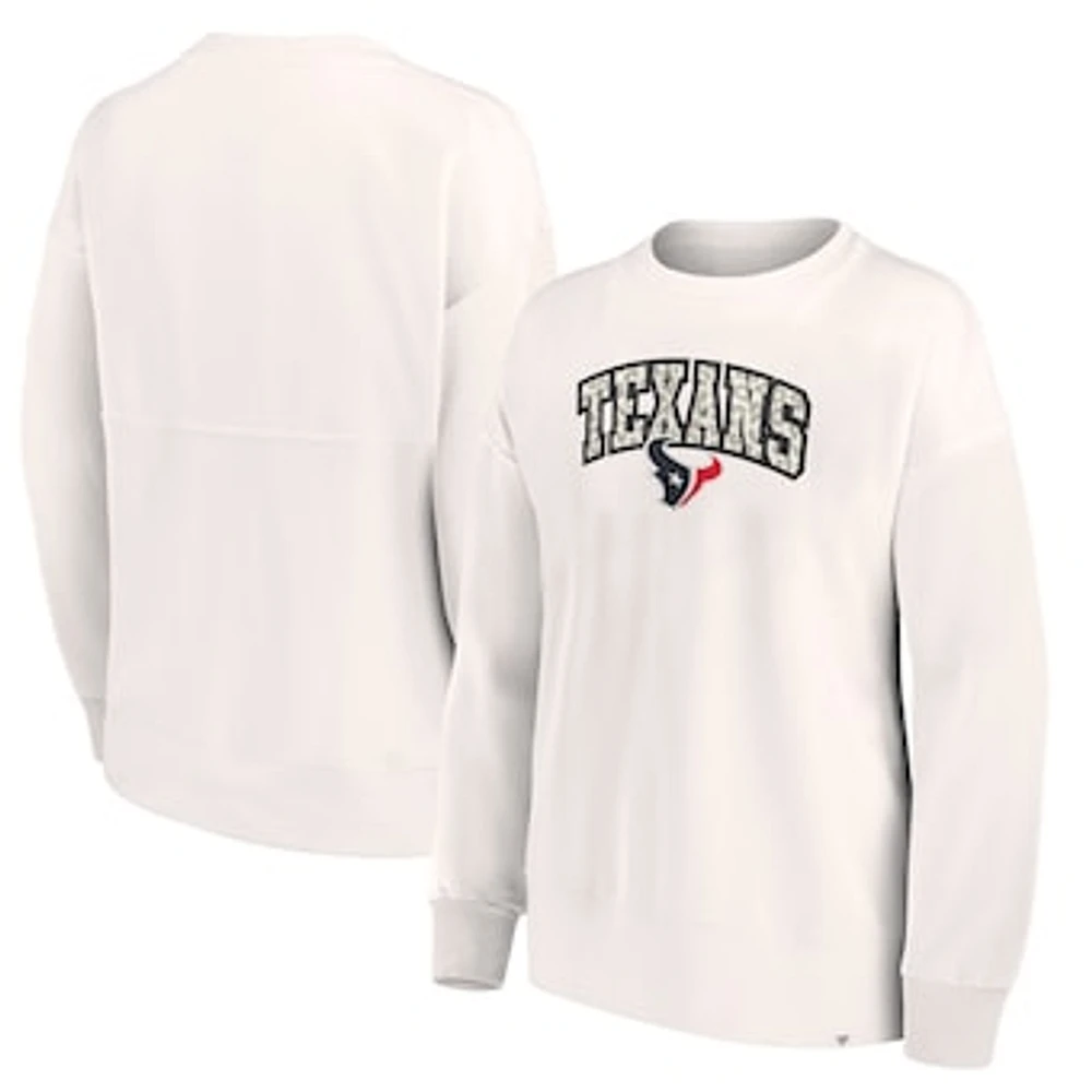 Women's Fanatics Cream Houston Texans Leopard Team Pullover Sweatshirt