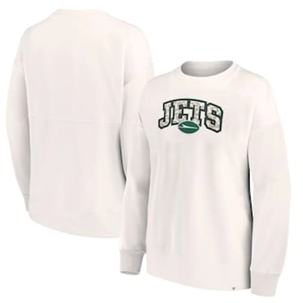 Women's Fanatics Cream New York Jets Leopard Team Pullover Sweatshirt