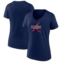 Women's Navy Atlanta Braves Stellar V-Neck T-Shirt