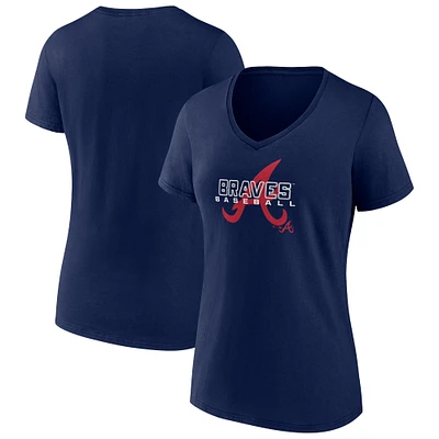 Women's Navy Atlanta Braves Stellar V-Neck T-Shirt