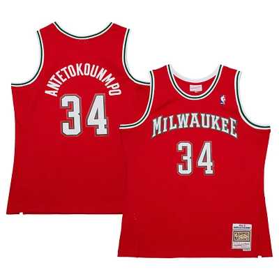 Men's Mitchell & Ness Giannis Antetokounmpo Red Milwaukee Bucks 2014/15 Hardwood Classics Swingman Jersey