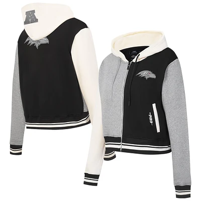 Women's Pro Standard  Gray Baltimore Ravens Reverse French Terry Colorblock Full-Zip Hoodie