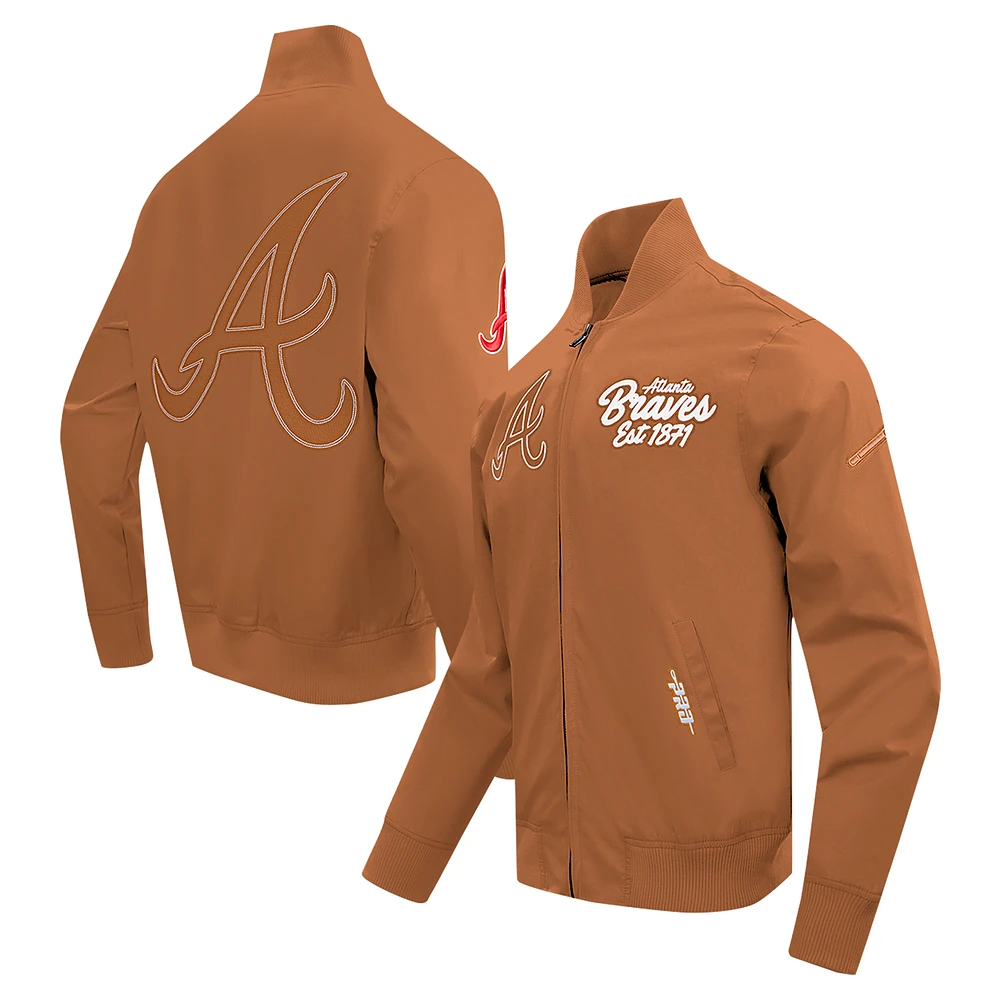 Men's Pro Standard Brown Atlanta Braves Paint The City Twill Full-Zip Jacket