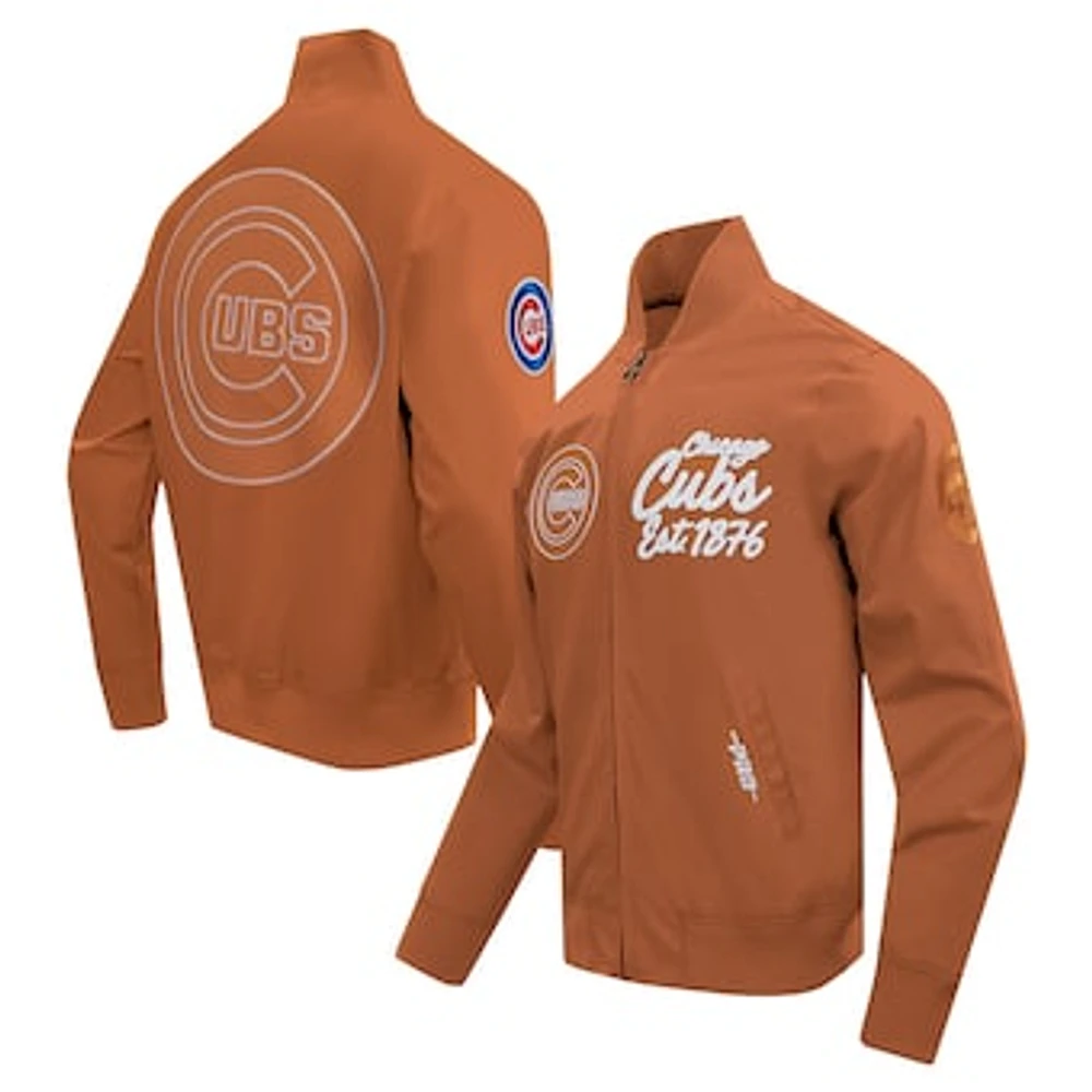 Men's Pro Standard Brown Chicago Cubs Paint The City Twill Full-Zip Jacket