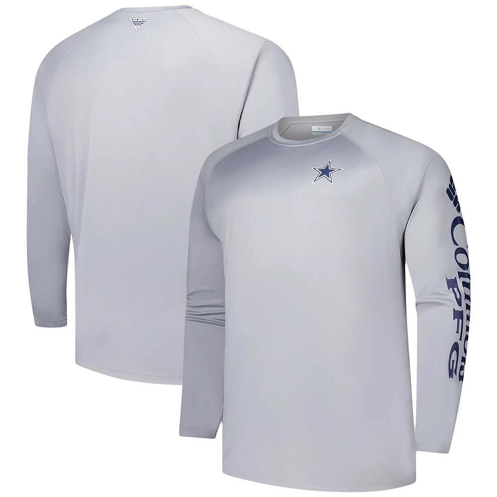 Men's Columbia Gray Dallas Cowboys Big & Tall Terminal Tackle™ Omni-Shade™ Raglan Long Sleeve T-Shirt