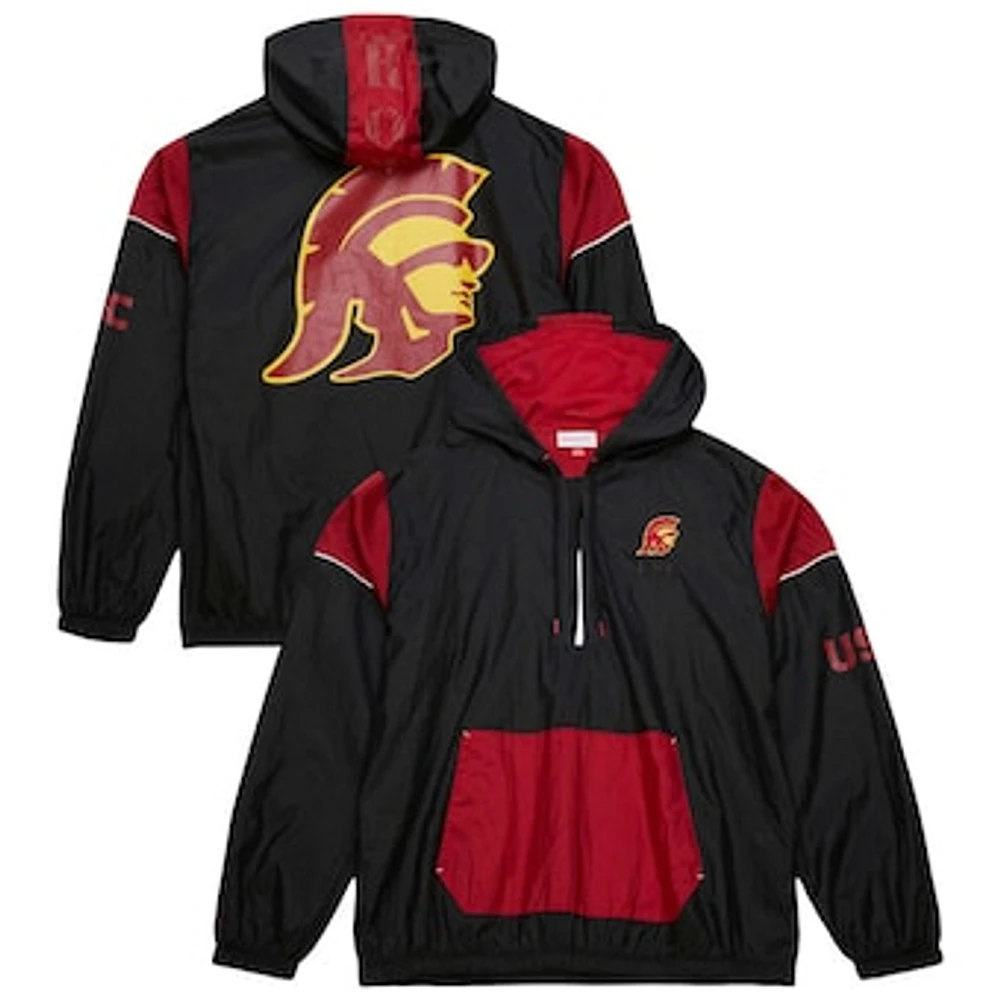 Men's Mitchell & Ness Black USC Trojans Team 3.0 Anorak Half-Zip Hoodie