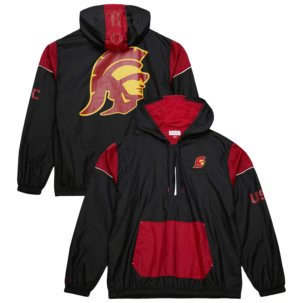 Men's Mitchell & Ness Black USC Trojans Team 3.0 Anorak Half-Zip Hoodie