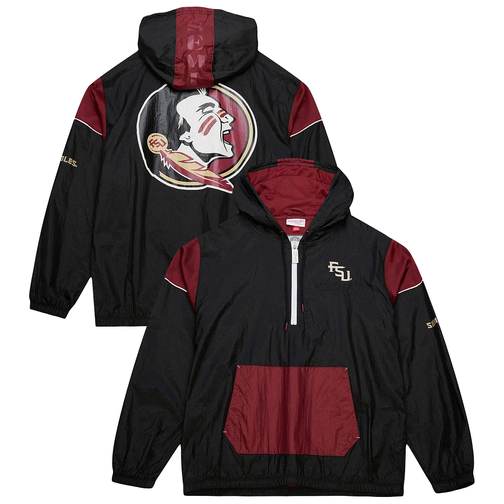 Men's Mitchell & Ness Black Florida State Seminoles Team 3.0 Anorak Half-Zip Hoodie