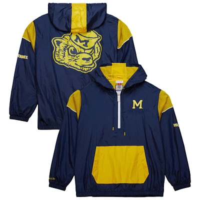 Men's Mitchell & Ness Navy Michigan Wolverines Anorak Vintage Logo Half-Zip Hoodie Jacket