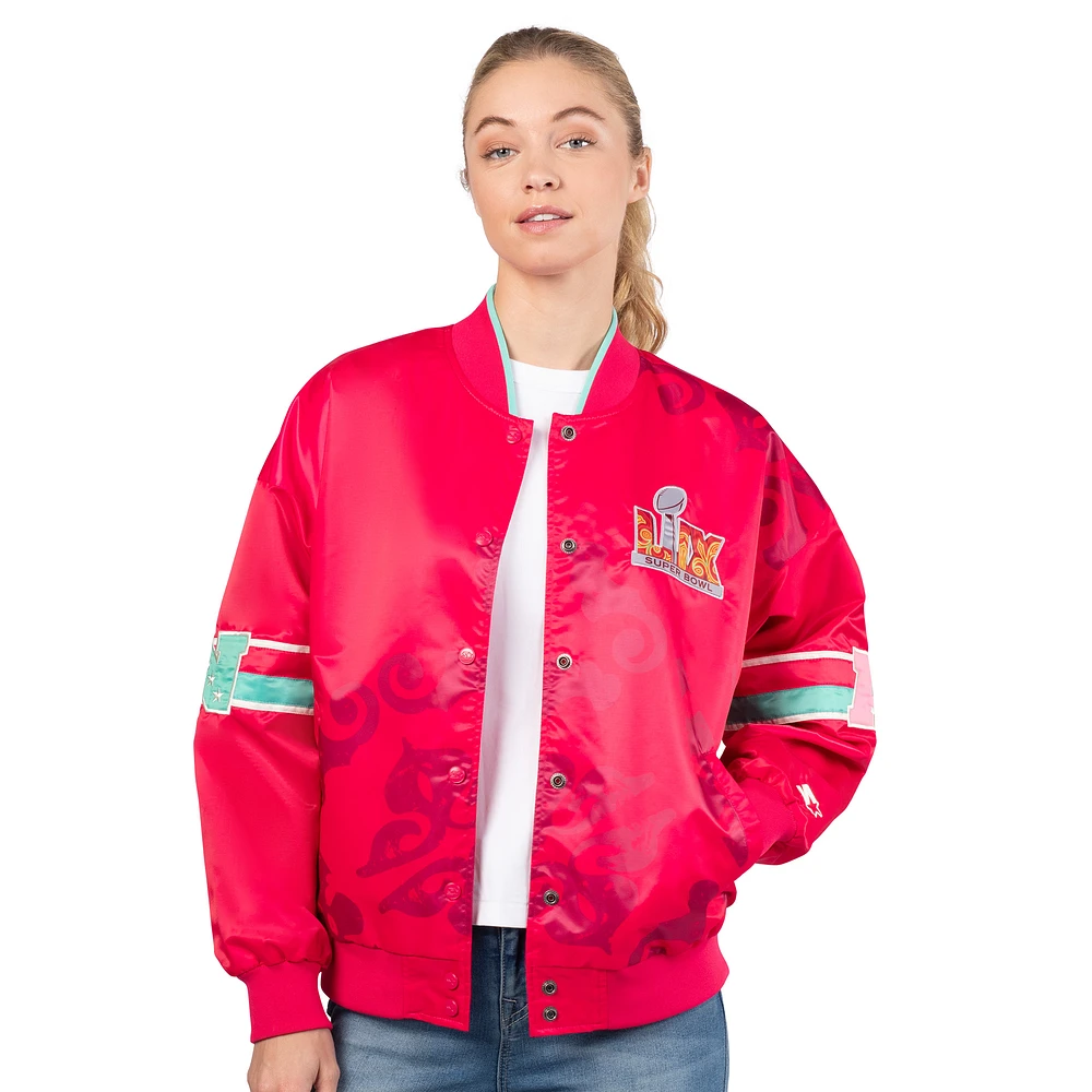 Women's Starter Pink Super Bowl LIX Interception Full-Snap Varsity Jacket