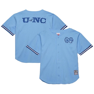 Men's Mitchell & Ness Carolina Blue North Tar Heels Game Time Vintage Mesh Button Front Top