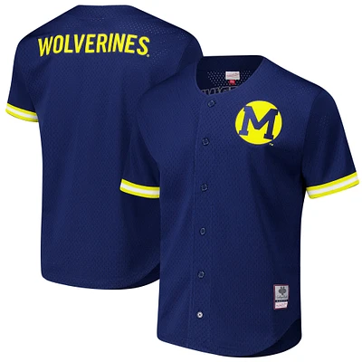 Men's Mitchell & Ness Navy Michigan Wolverines Game Time Vintage Mesh Button Front Top