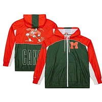 Men's Mitchell & Ness White Miami Hurricanes Big Shot Premium Full-Zip Windbreaker