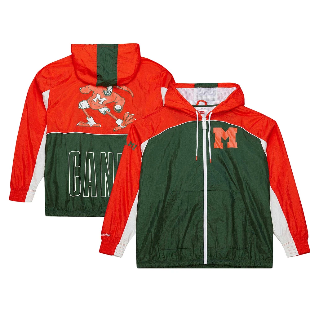 Men's Mitchell & Ness White Miami Hurricanes Big Shot Premium Full-Zip Windbreaker