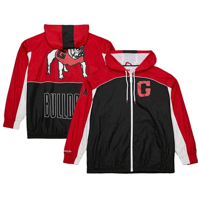 Men's Mitchell & Ness White Georgia Bulldogs Big Shot Premium Full-Zip Windbreaker