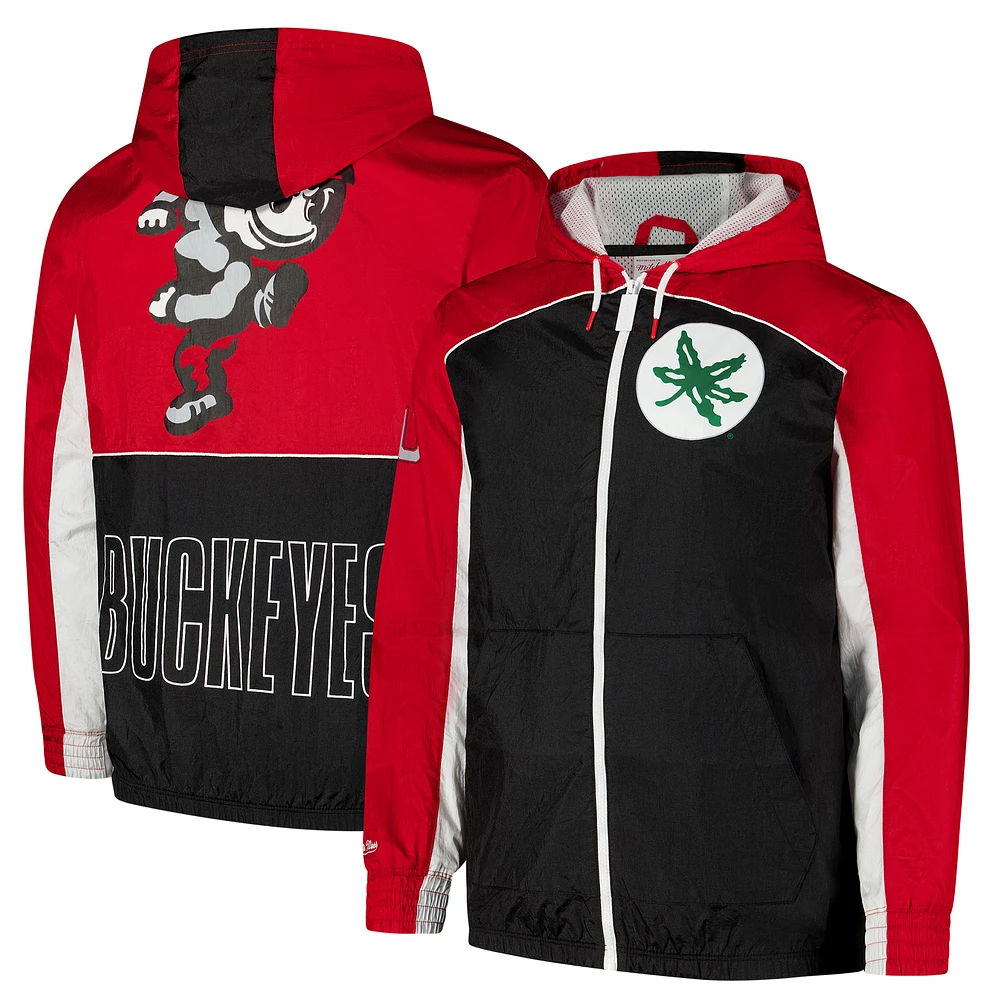 Men's Mitchell & Ness Scarlet Ohio State Buckeyes Big Shot Premium Full-Zip Windbreaker