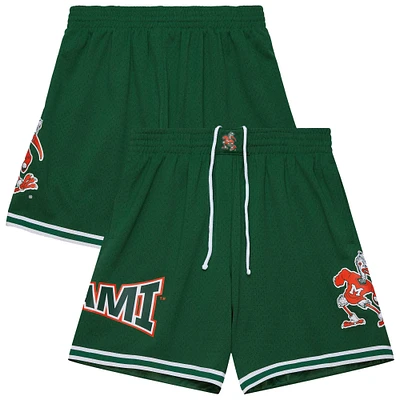 Men's Mitchell & Ness Green Miami Hurricanes Team ID Vintage Logo Mesh Shorts