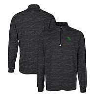 Men's Cutter & Buck Black North Texas Mean Green Traverse Stretch Camo Print Eco Quarter-Zip Pullover Top