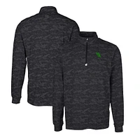 Men's Cutter & Buck Black North Texas Mean Green Traverse Stretch Camo Print Eco Quarter-Zip Pullover Top