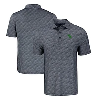 Men's Cutter & Buck Black North Texas Mean Green Pike Eco Pebble Print Stretch Recycled Polo