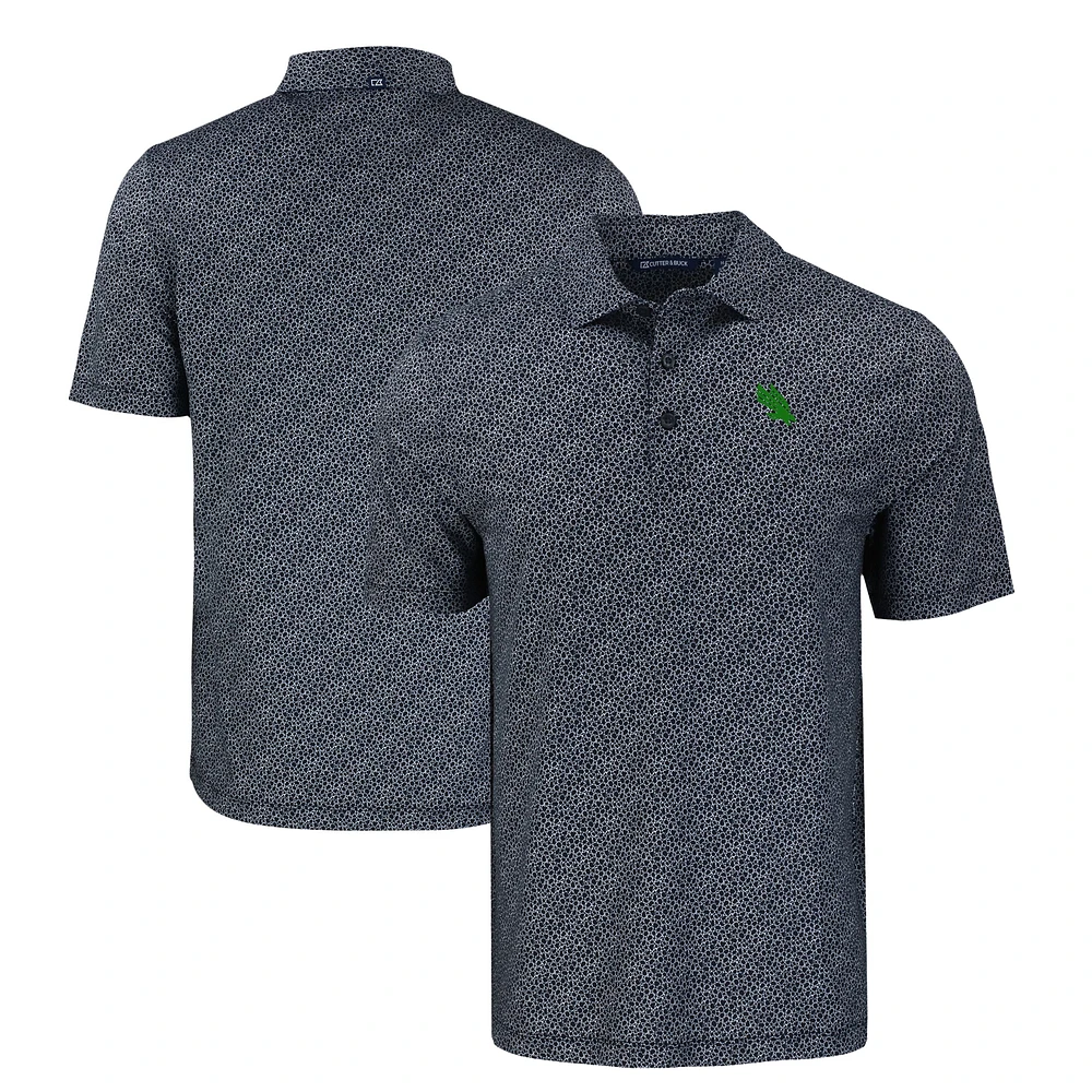Men's Cutter & Buck Black North Texas Mean Green Pike Eco Pebble Print Stretch Recycled Polo