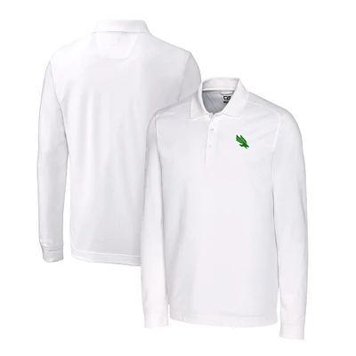 Men's Cutter & Buck White North Texas Mean Green Advantage Tri-Blend Pique Long Sleeve Polo