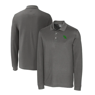 Men's Cutter & Buck Gray North Texas Mean Green Advantage Tri-Blend Pique Long Sleeve Polo