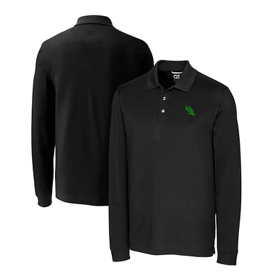 Men's Cutter & Buck Black North Texas Mean Green Advantage Tri-Blend Pique Long Sleeve Polo