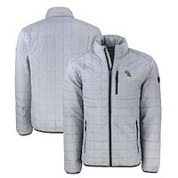 Men's Cutter & Buck Gray North Texas Mean Green Rainier PrimaLoft Eco Insulated Full-Zip Puffer Jacket