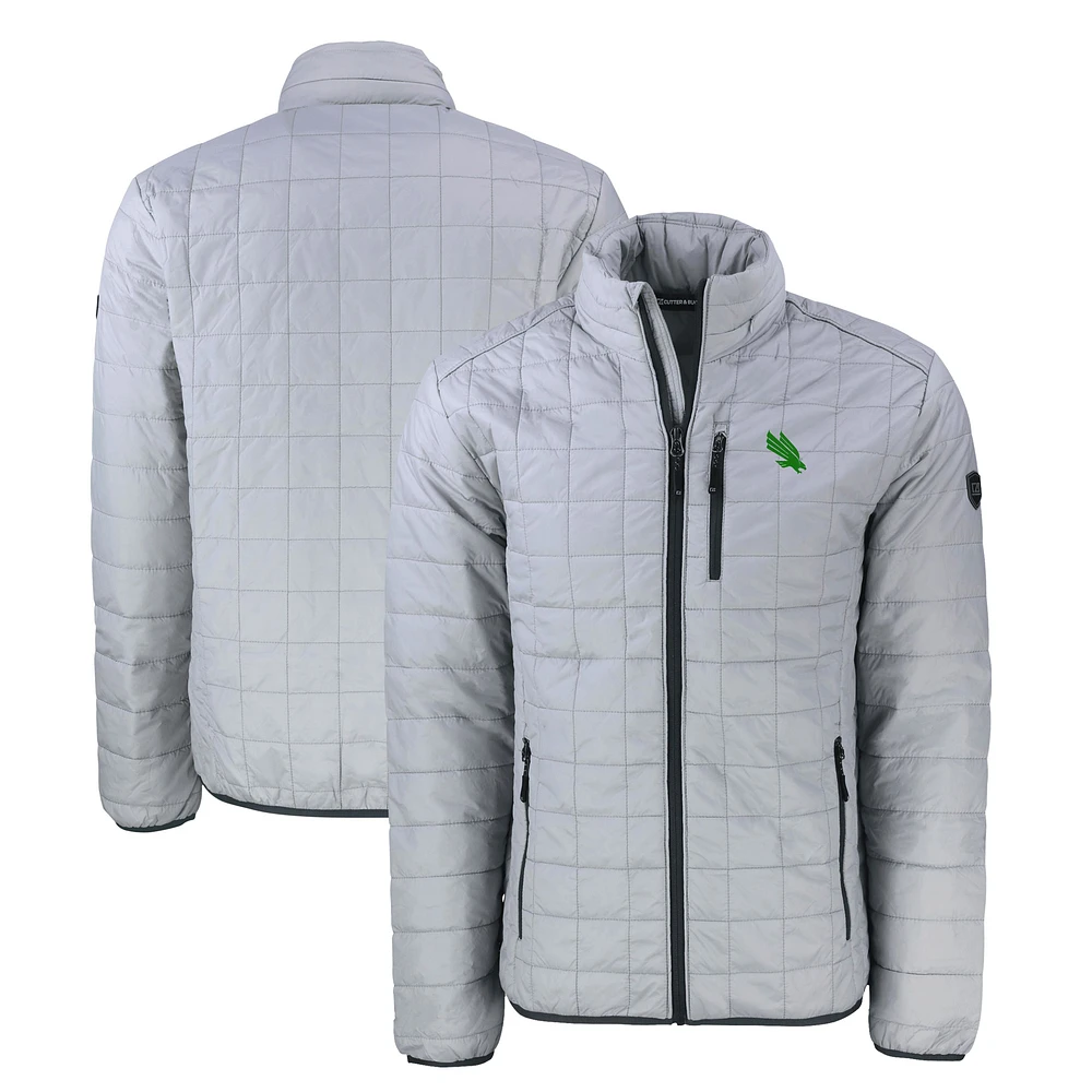 Men's Cutter & Buck Gray North Texas Mean Green Rainier PrimaLoft Eco Insulated Full-Zip Puffer Jacket