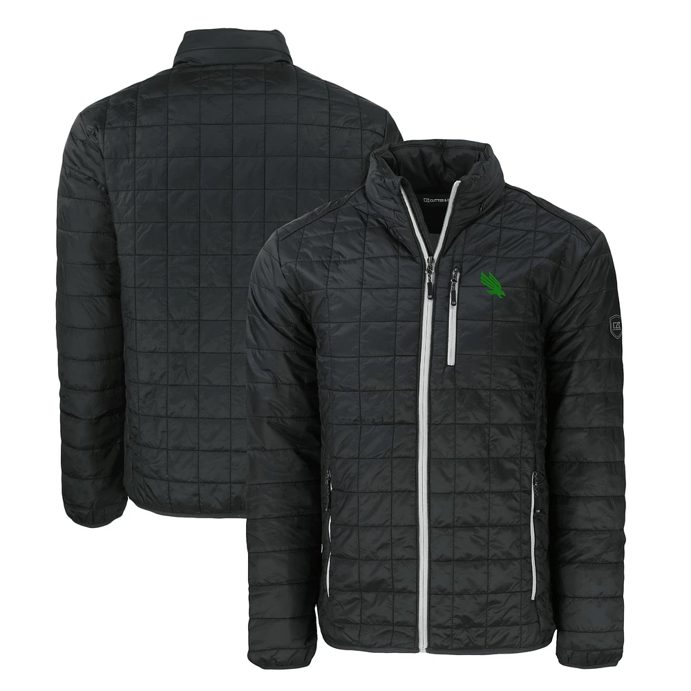 Men's Cutter & Buck Black North Texas Mean Green Rainier PrimaLoft Eco Insulated Full-Zip Puffer Jacket