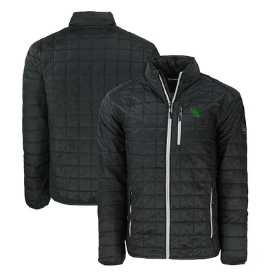 Men's Cutter & Buck Black North Texas Mean Green Rainier PrimaLoft Eco Insulated Full-Zip Puffer Jacket