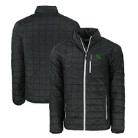 Men's Cutter & Buck Black North Texas Mean Green Rainier PrimaLoft Eco Insulated Full-Zip Puffer Jacket