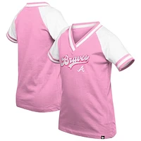 Girls Youth New Era Pink Atlanta Braves Mommy & Me Raglan V-Neck T-Shirt