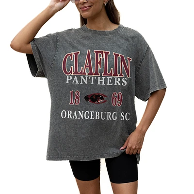 Women's Gameday Couture Grey Claflin Panthers Oversized Snow Wash T-Shirt
