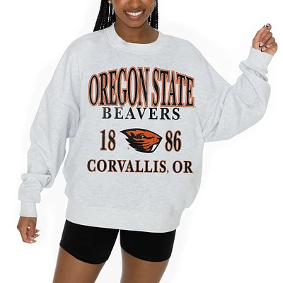 Women's Gameday Couture Ash Oregon State Beavers Premium Fleece Pullover Sweatshirt