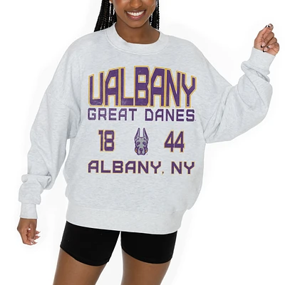 Women's Gameday Couture Ash UAlbany Great Danes Premium Fleece Pullover Sweatshirt