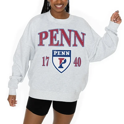 Women's Gameday Couture Ash Pennsylvania Quakers Premium Fleece Pullover Sweatshirt