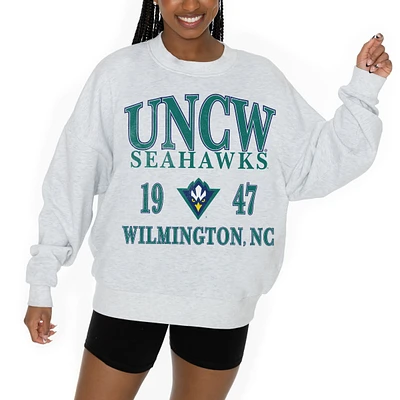 Women's Gameday Couture Ash UNC Wilmington Seahawks Premium Fleece Pullover Sweatshirt