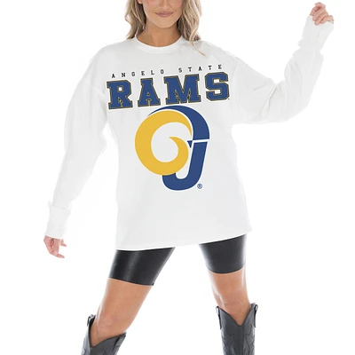 Women's Gameday Couture White Angelo State Rams Big Goals Oversized Long Sleeve T-Shirt